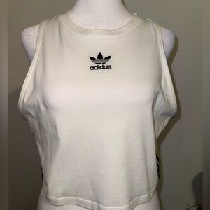 adidas White Cropped Tank with Black Trefoil Logo Size Large. Has not been worn